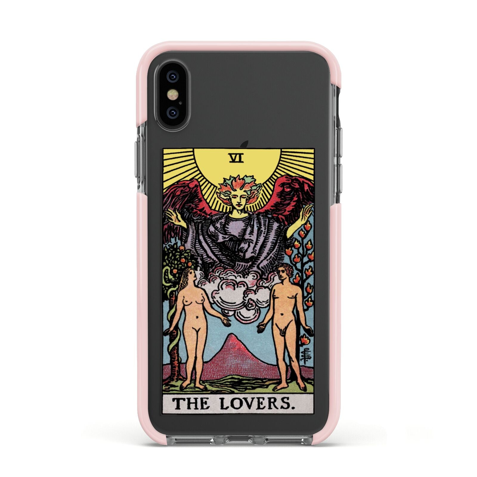 The Lovers Tarot Card Apple iPhone Xs Impact Case Pink Edge on Black Phone