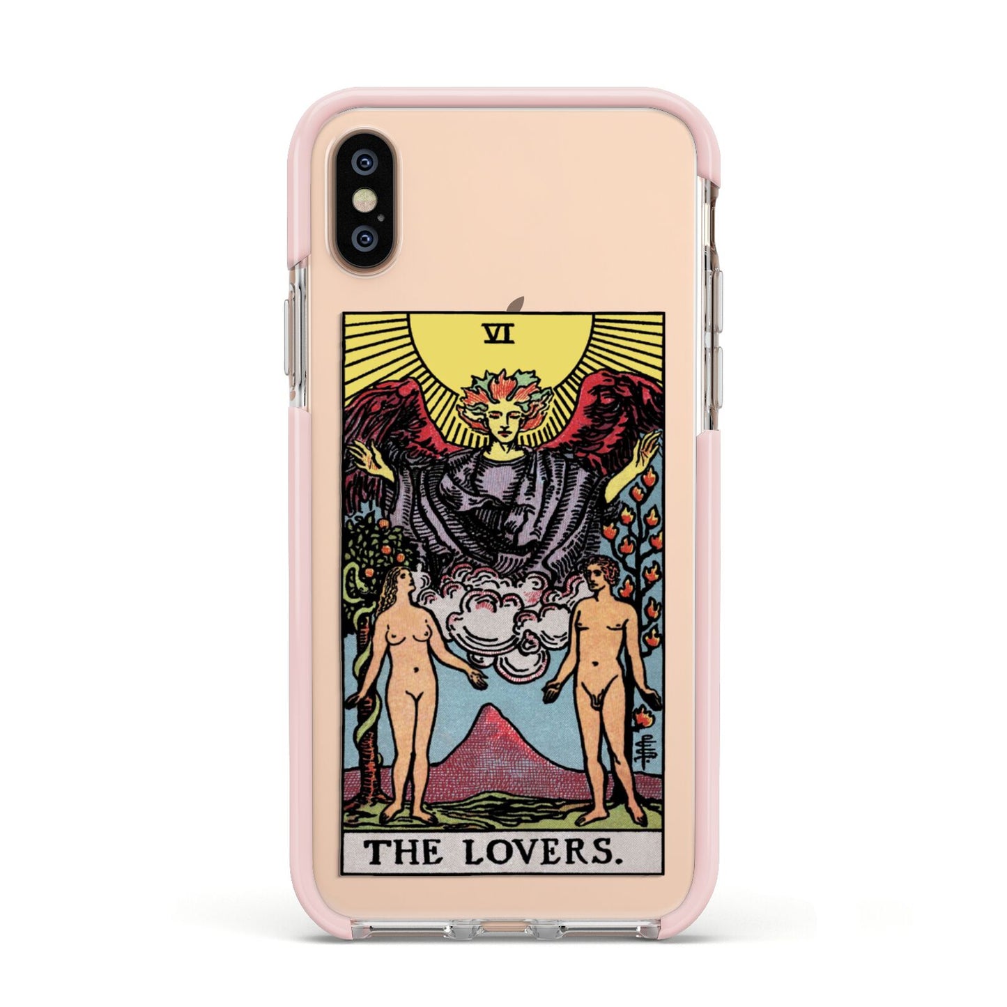 The Lovers Tarot Card Apple iPhone Xs Impact Case Pink Edge on Gold Phone