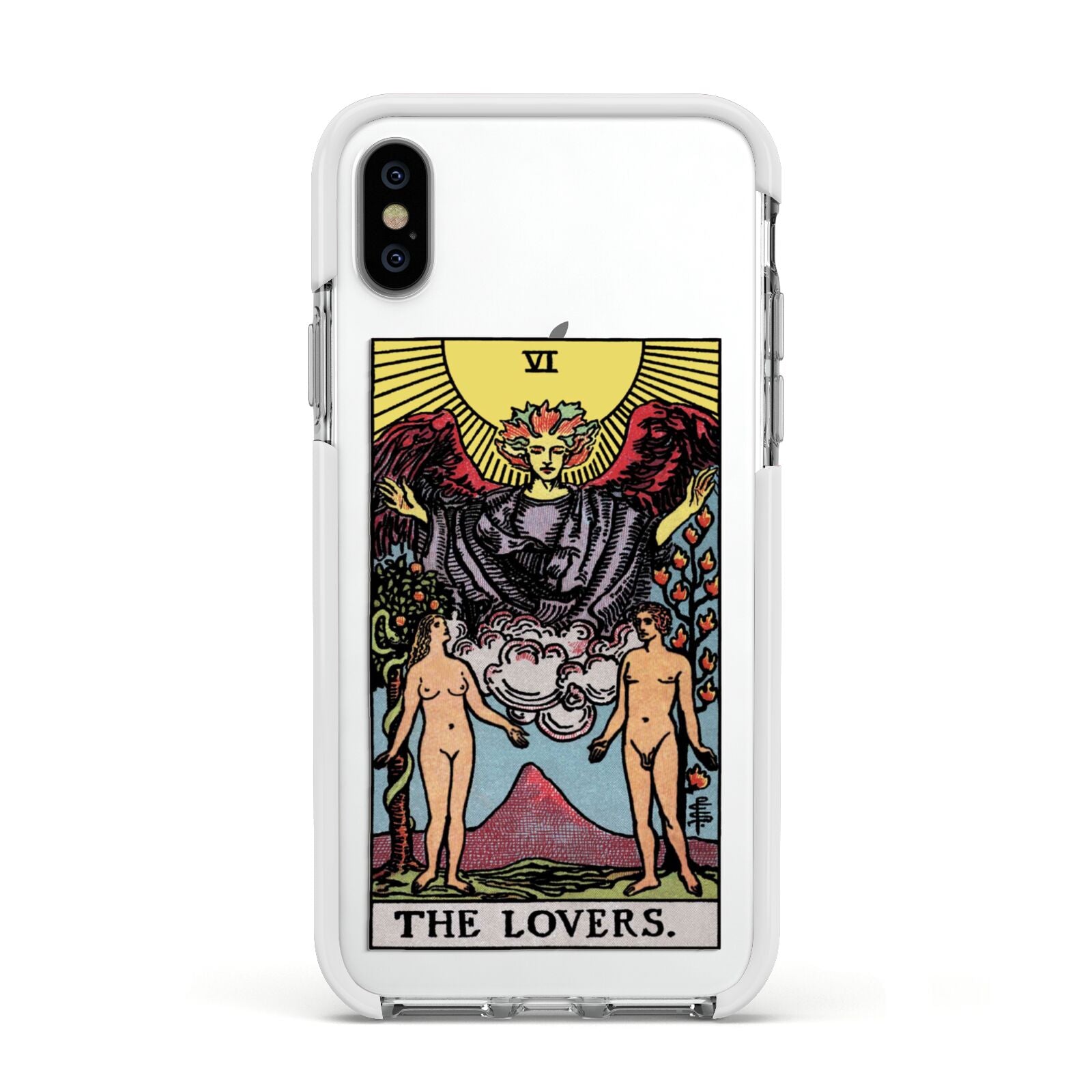 The Lovers Tarot Card Apple iPhone Xs Impact Case White Edge on Silver Phone