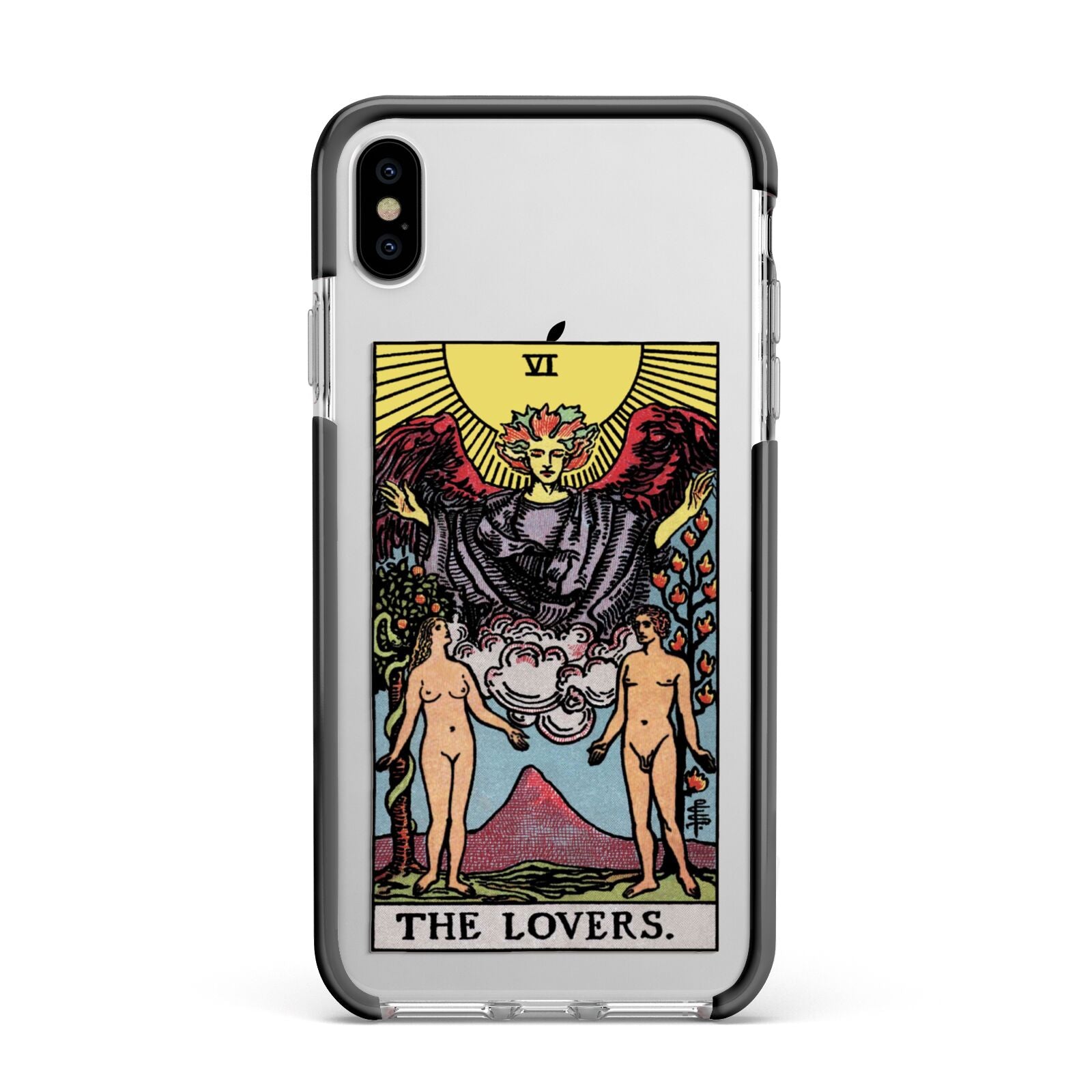 The Lovers Tarot Card Apple iPhone Xs Max Impact Case Black Edge on Silver Phone