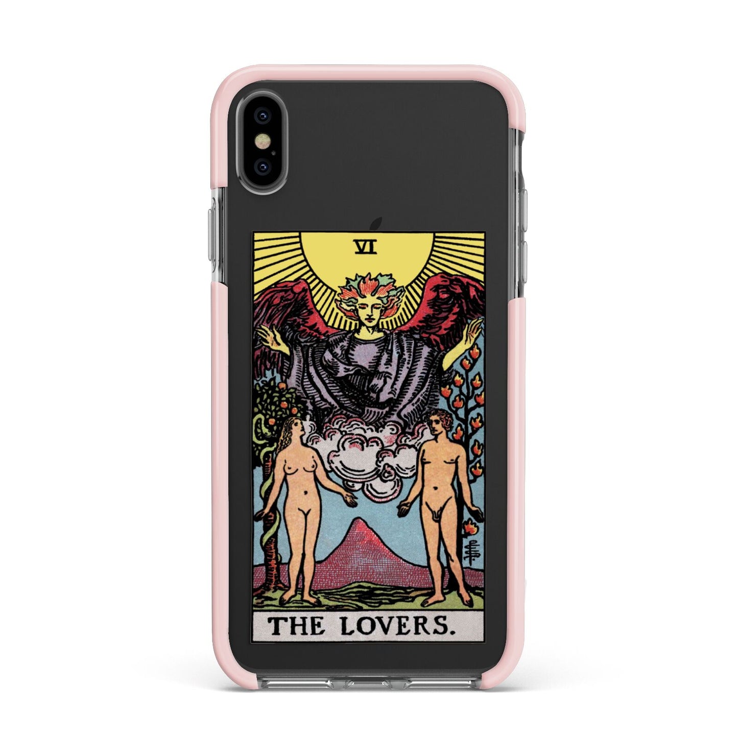 The Lovers Tarot Card Apple iPhone Xs Max Impact Case Pink Edge on Black Phone