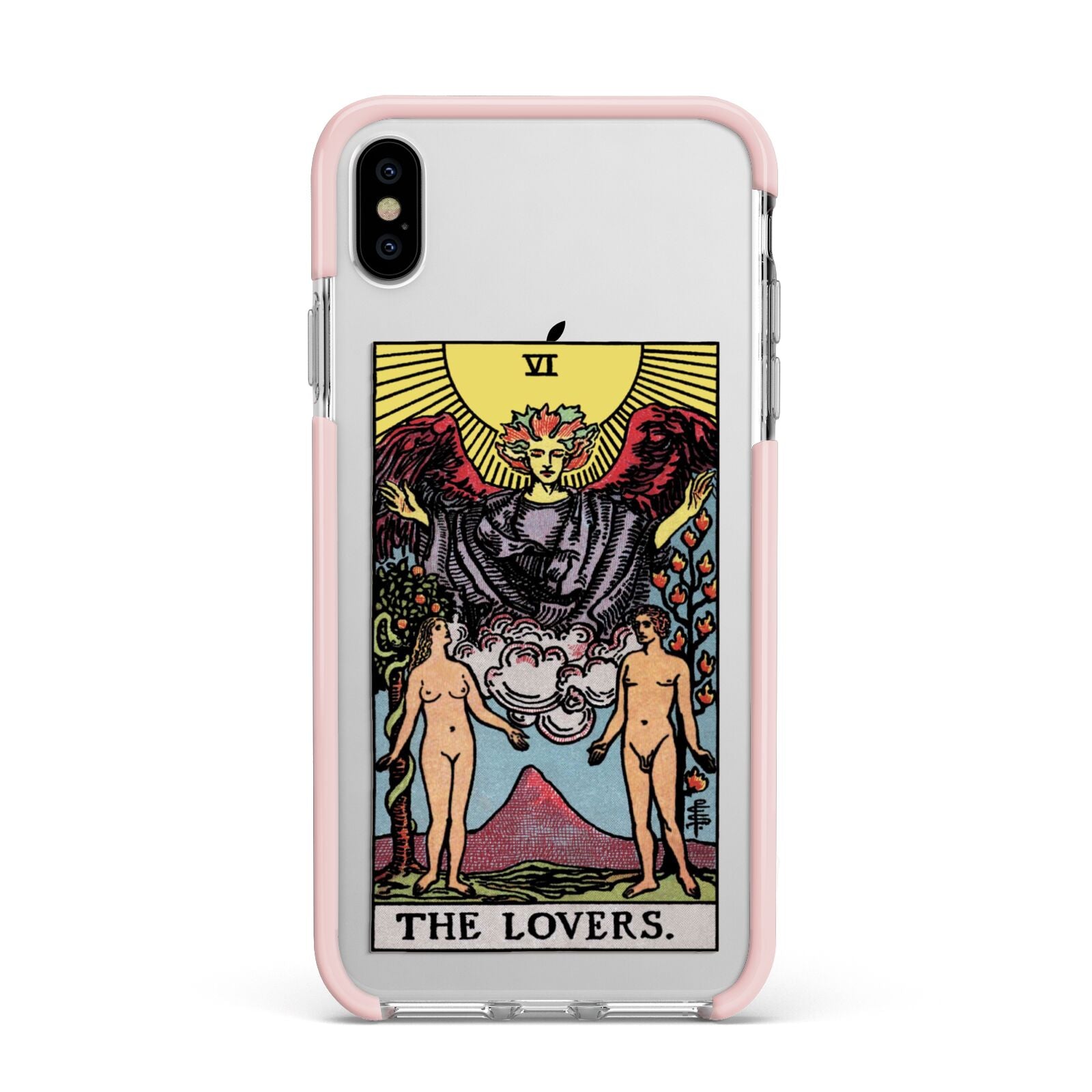 The Lovers Tarot Card Apple iPhone Xs Max Impact Case Pink Edge on Silver Phone