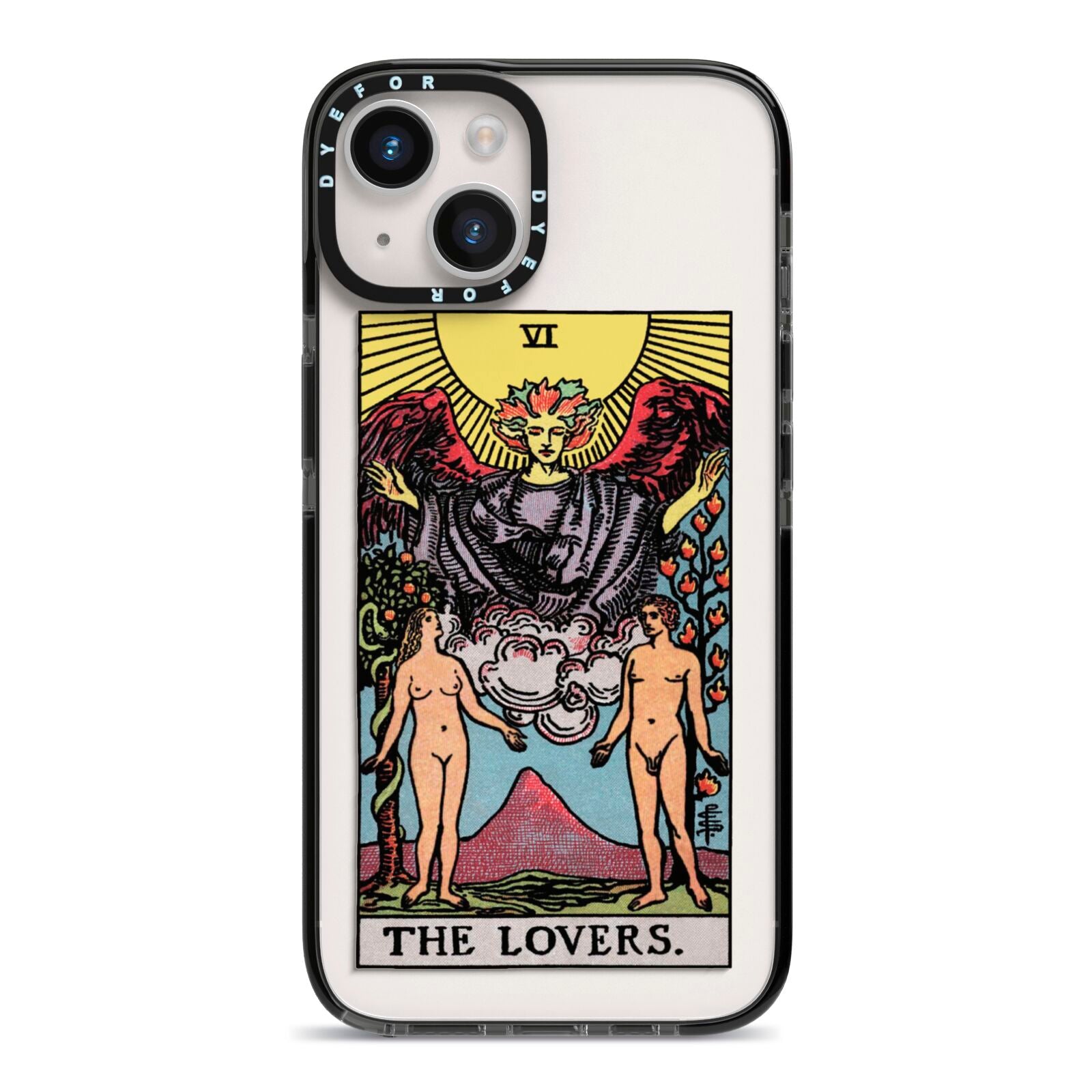 The Lovers Tarot Card iPhone 14 Black Impact Case on Silver phone
