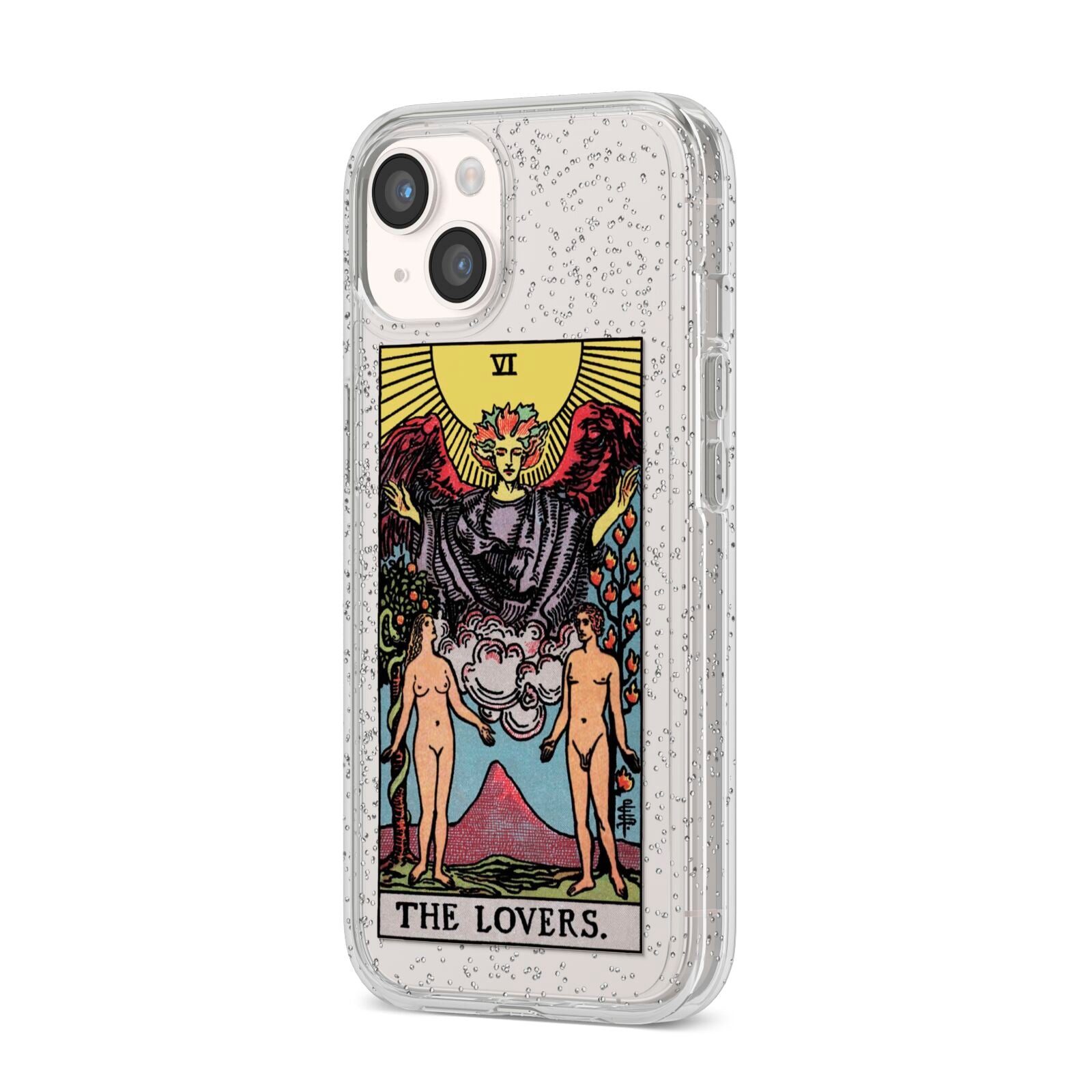 The Lovers Tarot Card iPhone 14 Glitter Tough Case Starlight Angled Image