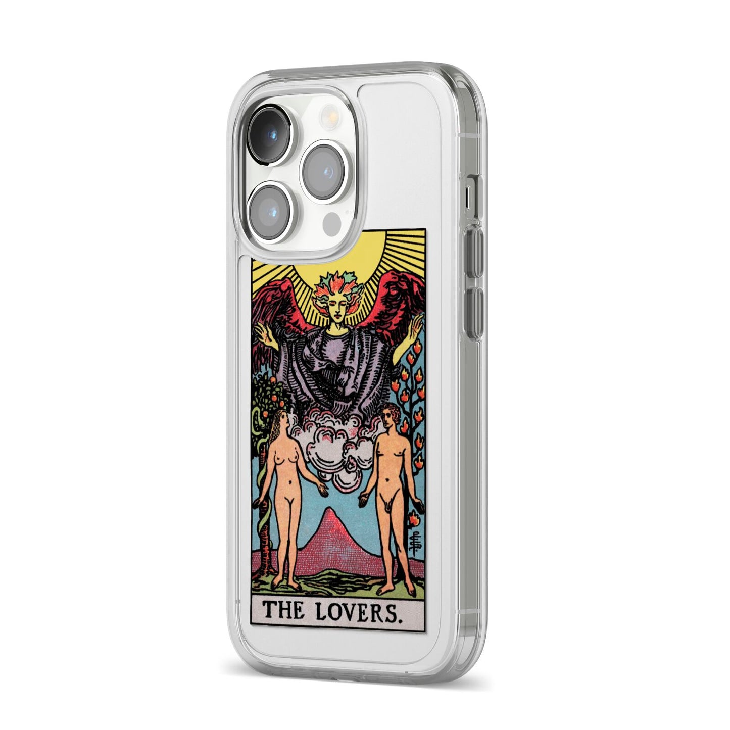 The Lovers Tarot Card iPhone 14 Pro Clear Tough Case Silver Angled Image