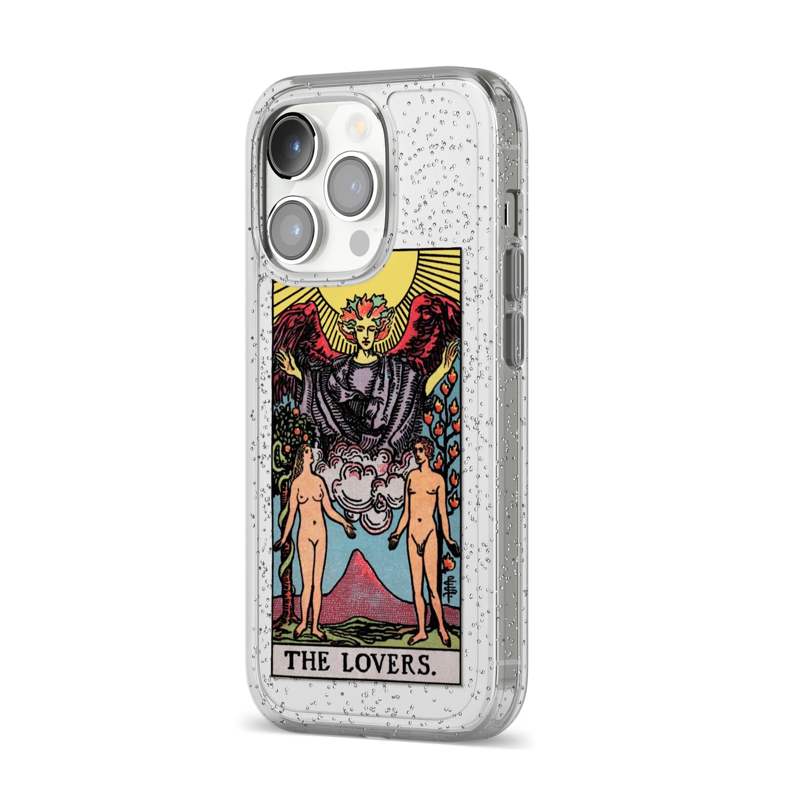 The Lovers Tarot Card iPhone 14 Pro Glitter Tough Case Silver Angled Image