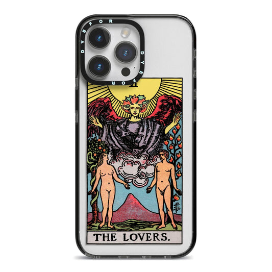 The Lovers Tarot Card iPhone 14 Pro Max Black Impact Case on Silver phone