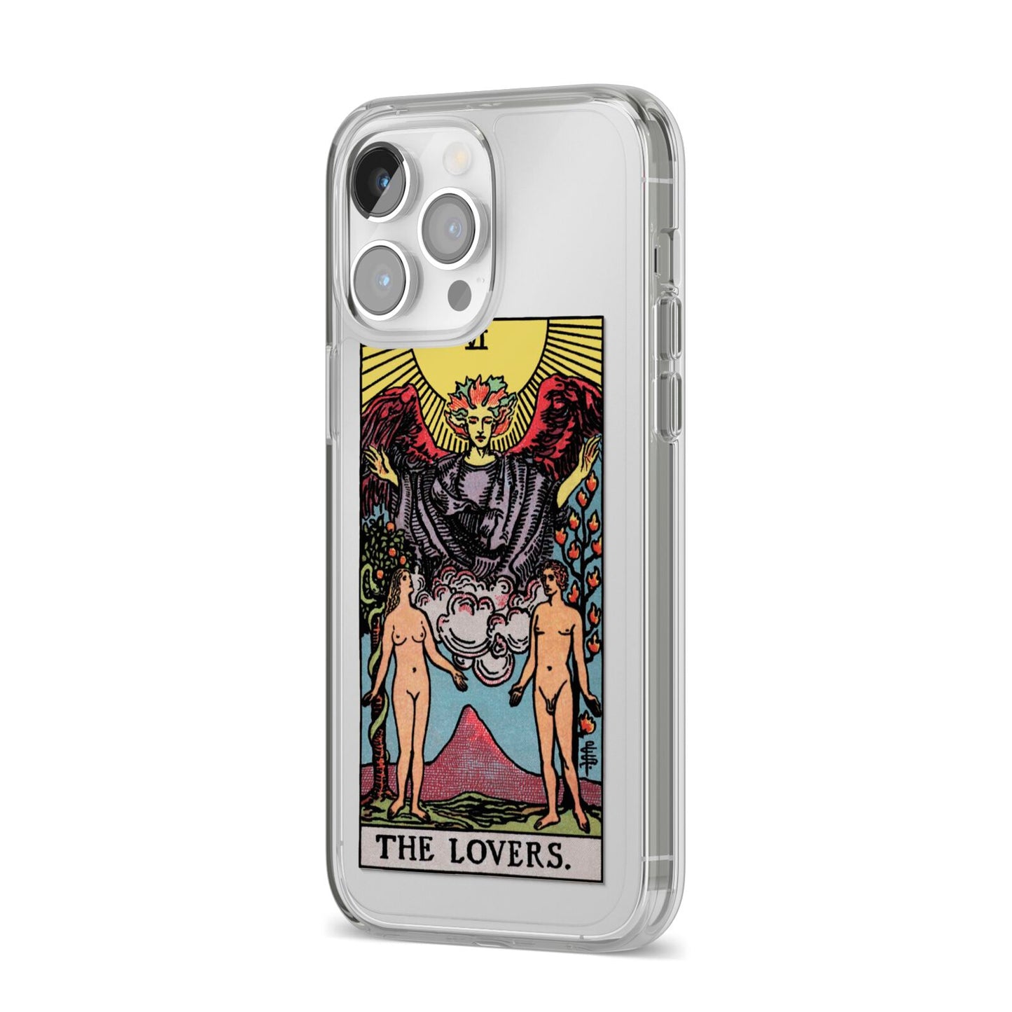The Lovers Tarot Card iPhone 14 Pro Max Clear Tough Case Silver Angled Image