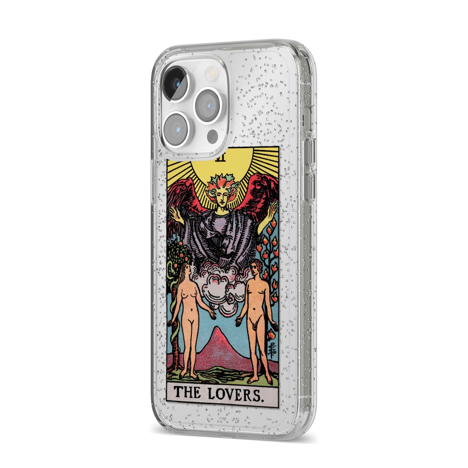 The Lovers Tarot Card iPhone 14 Pro Max Glitter Tough Case Silver Angled Image