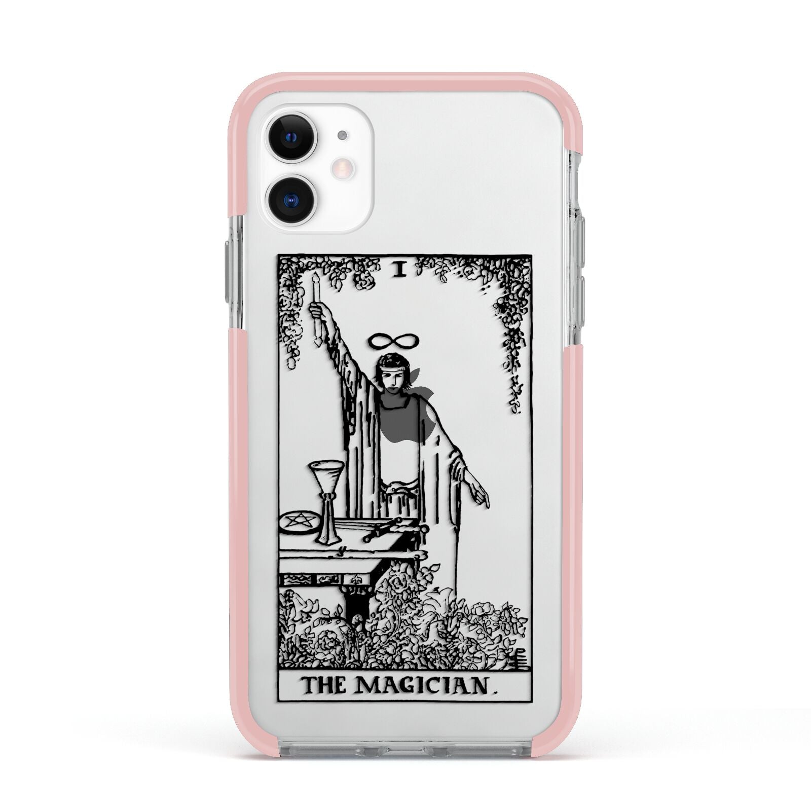 The Magician Monochrome Tarot Card Apple iPhone 11 in White with Pink Impact Case