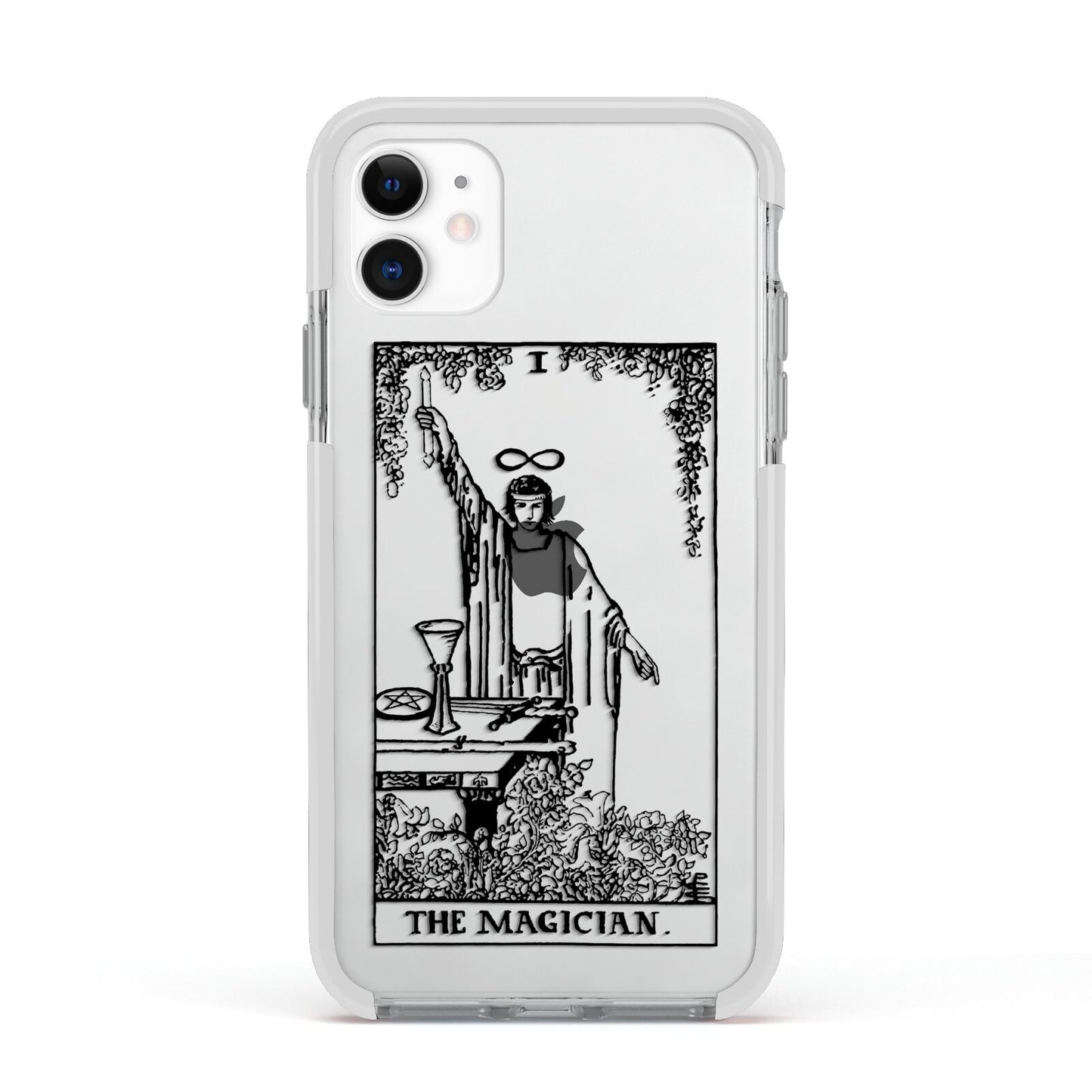 The Magician Monochrome Tarot Card Apple iPhone 11 in White with White Impact Case