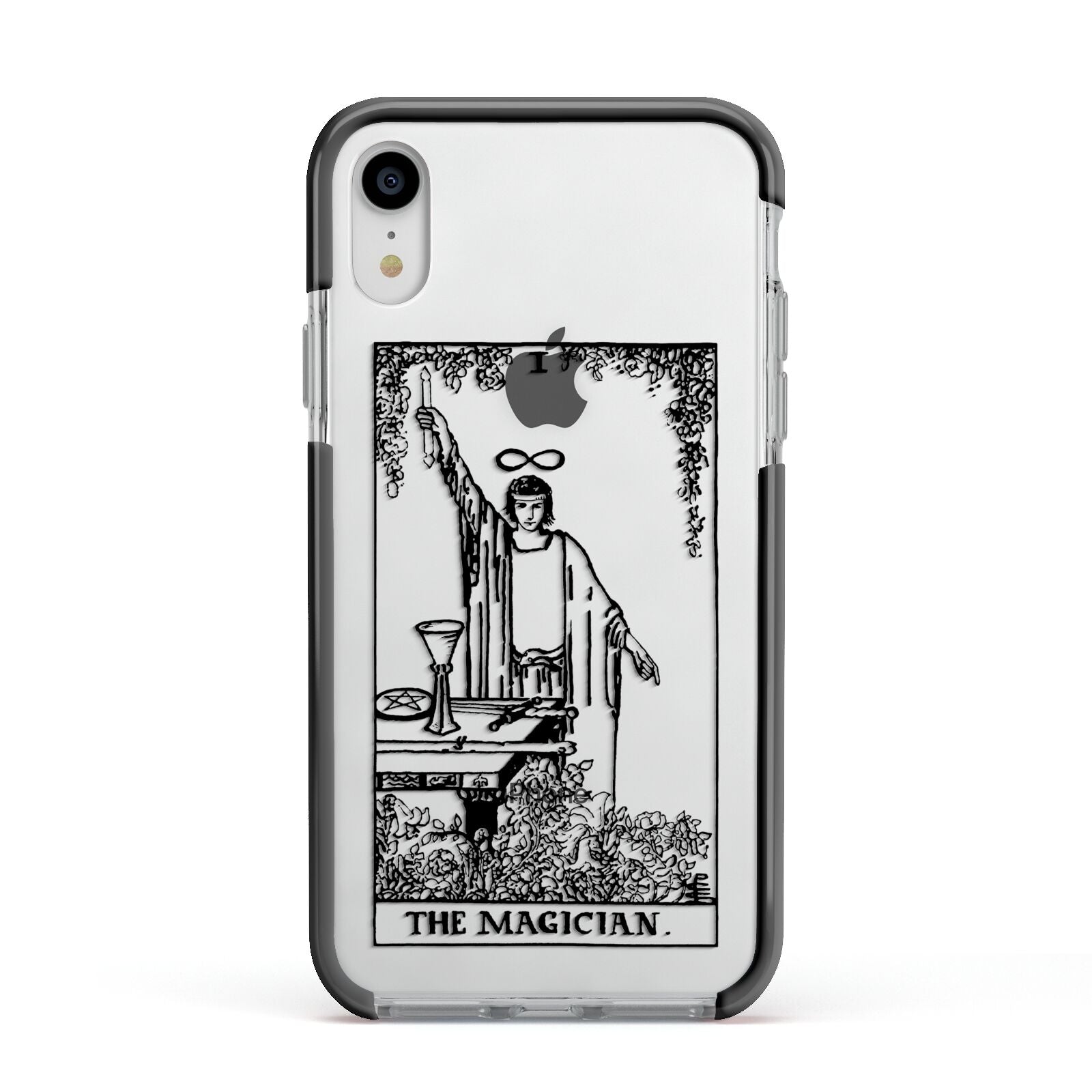 The Magician Monochrome Tarot Card Apple iPhone XR Impact Case Black Edge on Silver Phone