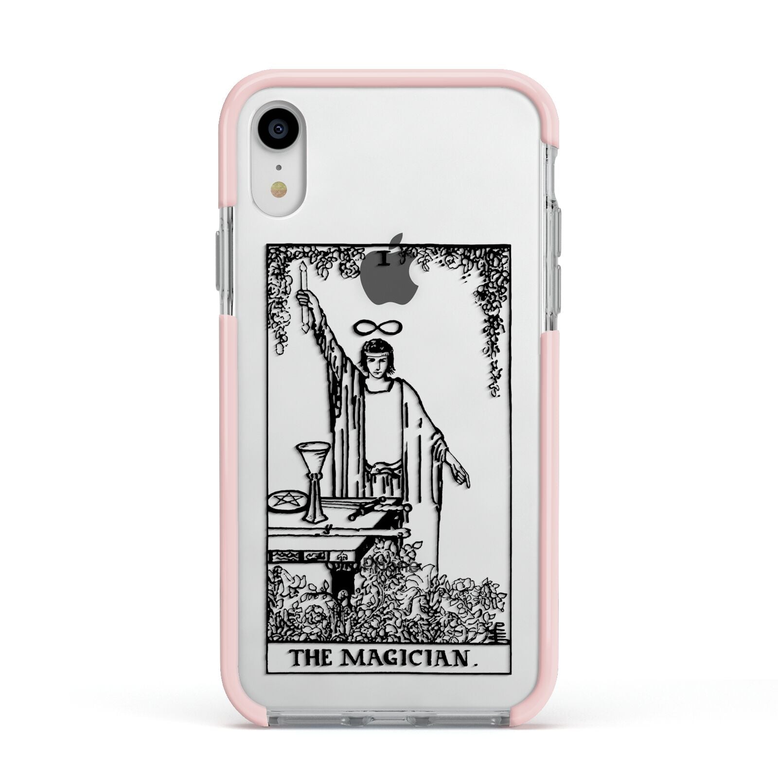 The Magician Monochrome Tarot Card Apple iPhone XR Impact Case Pink Edge on Silver Phone
