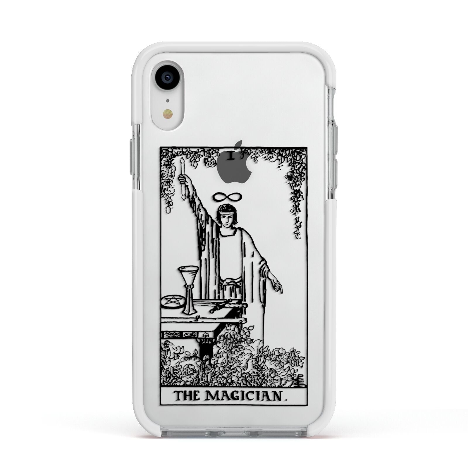 The Magician Monochrome Tarot Card Apple iPhone XR Impact Case White Edge on Silver Phone