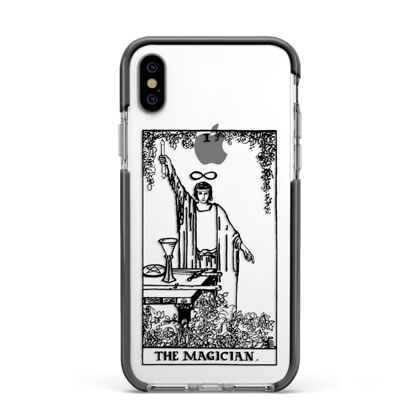 The Magician Monochrome Tarot Card Apple iPhone Xs Impact Case Black Edge on Silver Phone