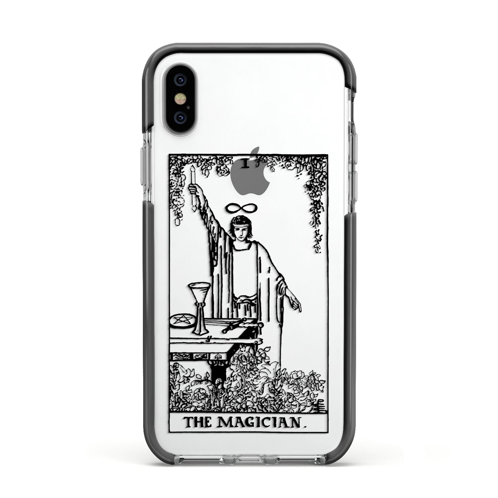 The Magician Monochrome Tarot Card Apple iPhone Xs Impact Case Black Edge on Silver Phone