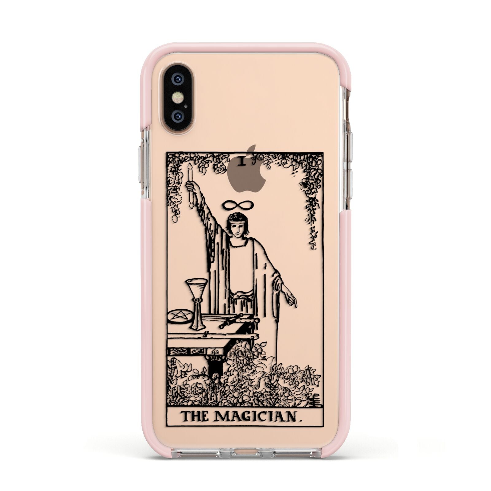 The Magician Monochrome Tarot Card Apple iPhone Xs Impact Case Pink Edge on Gold Phone