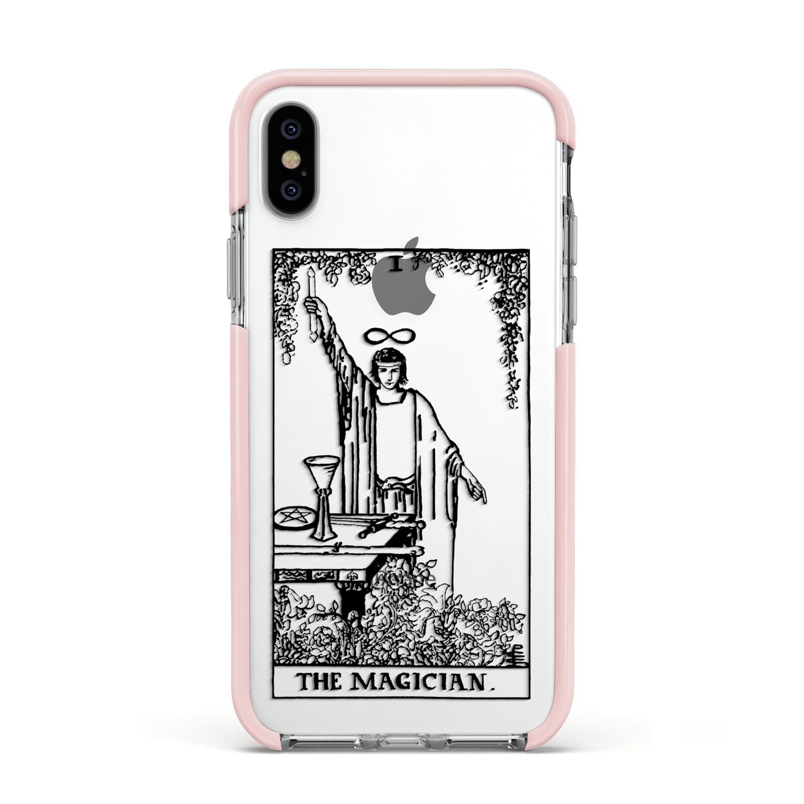 The Magician Monochrome Tarot Card Apple iPhone Xs Impact Case Pink Edge on Silver Phone