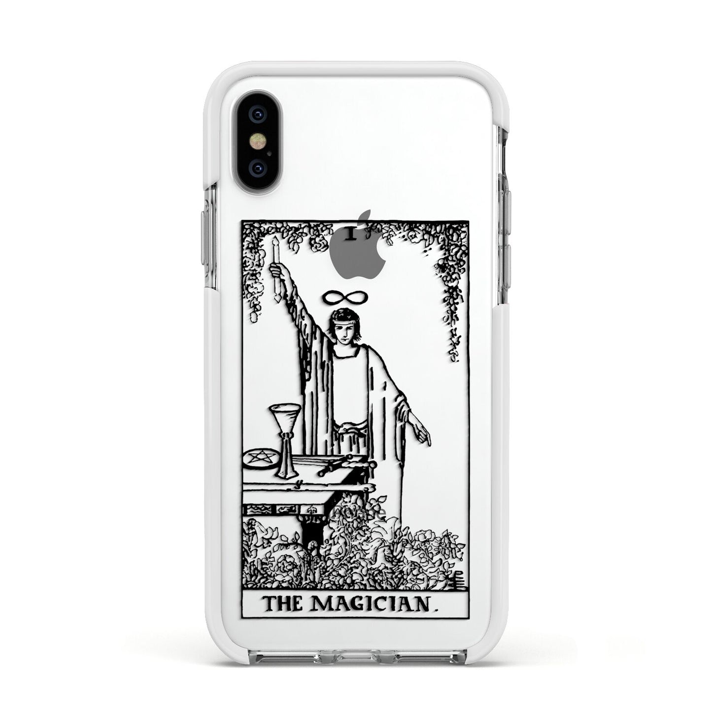 The Magician Monochrome Tarot Card Apple iPhone Xs Impact Case White Edge on Silver Phone