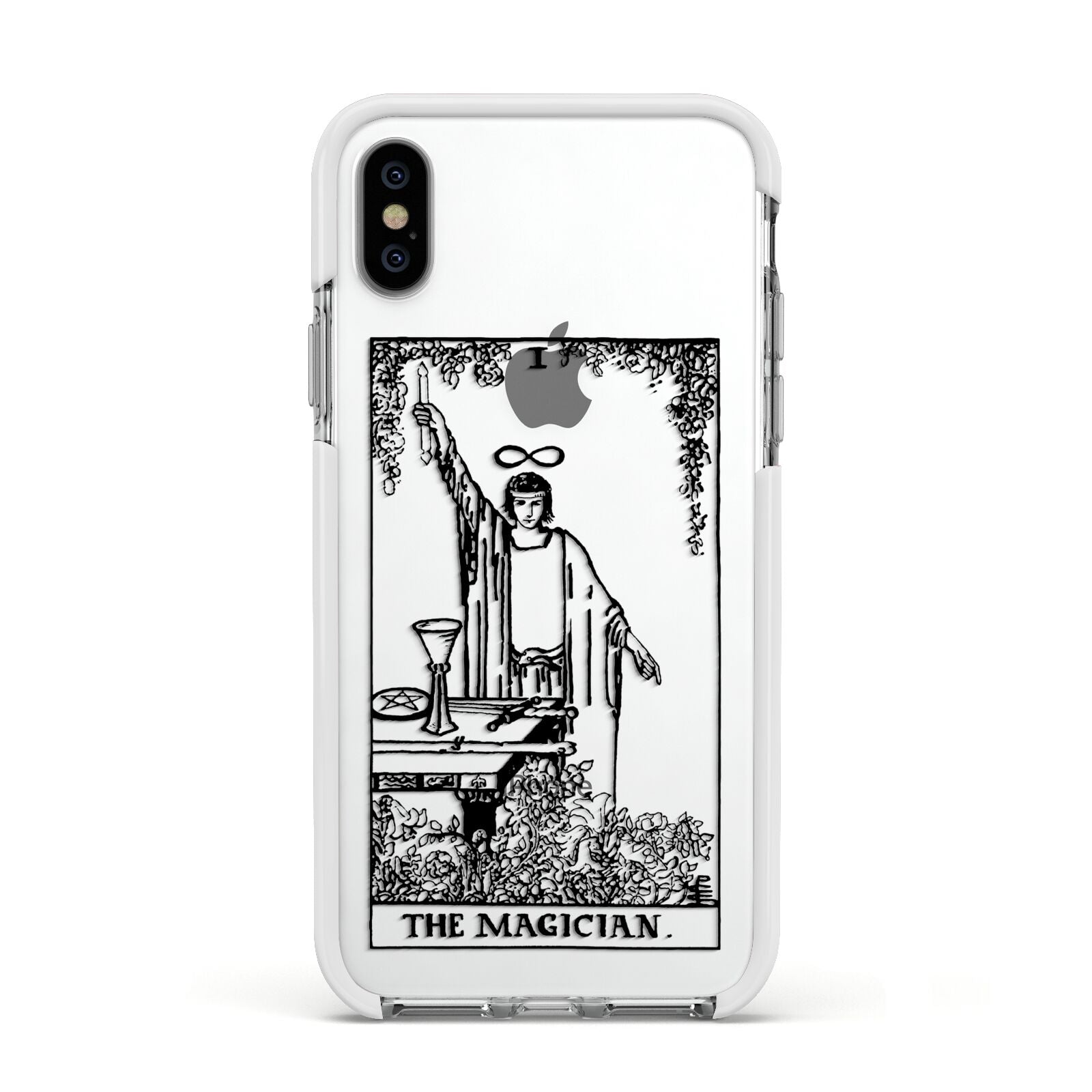 The Magician Monochrome Tarot Card Apple iPhone Xs Impact Case White Edge on Silver Phone