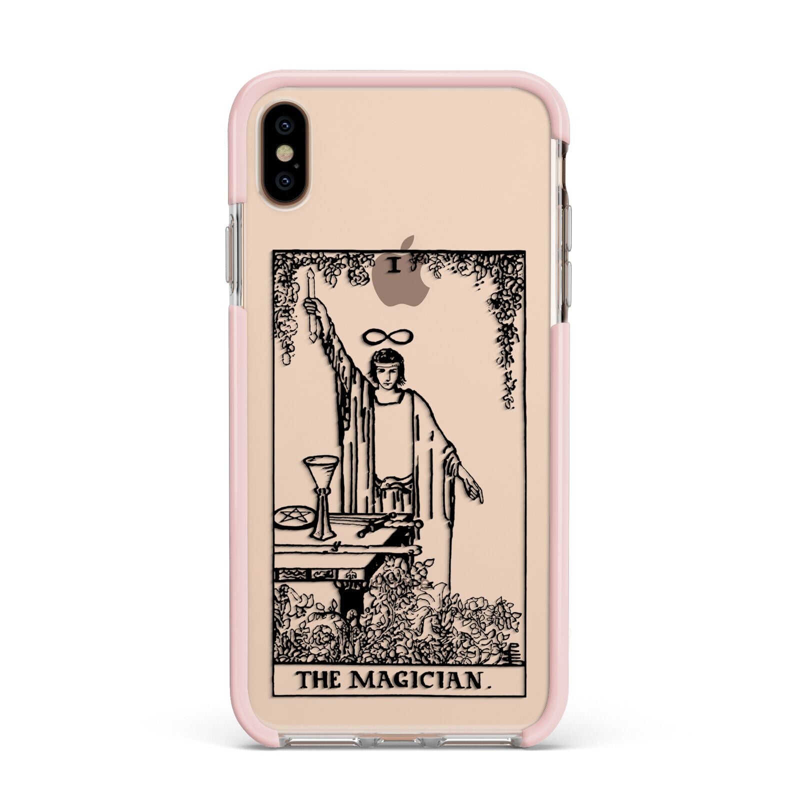 The Magician Monochrome Tarot Card Apple iPhone Xs Max Impact Case Pink Edge on Gold Phone
