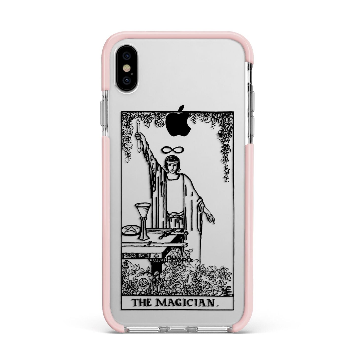 The Magician Monochrome Tarot Card Apple iPhone Xs Max Impact Case Pink Edge on Silver Phone