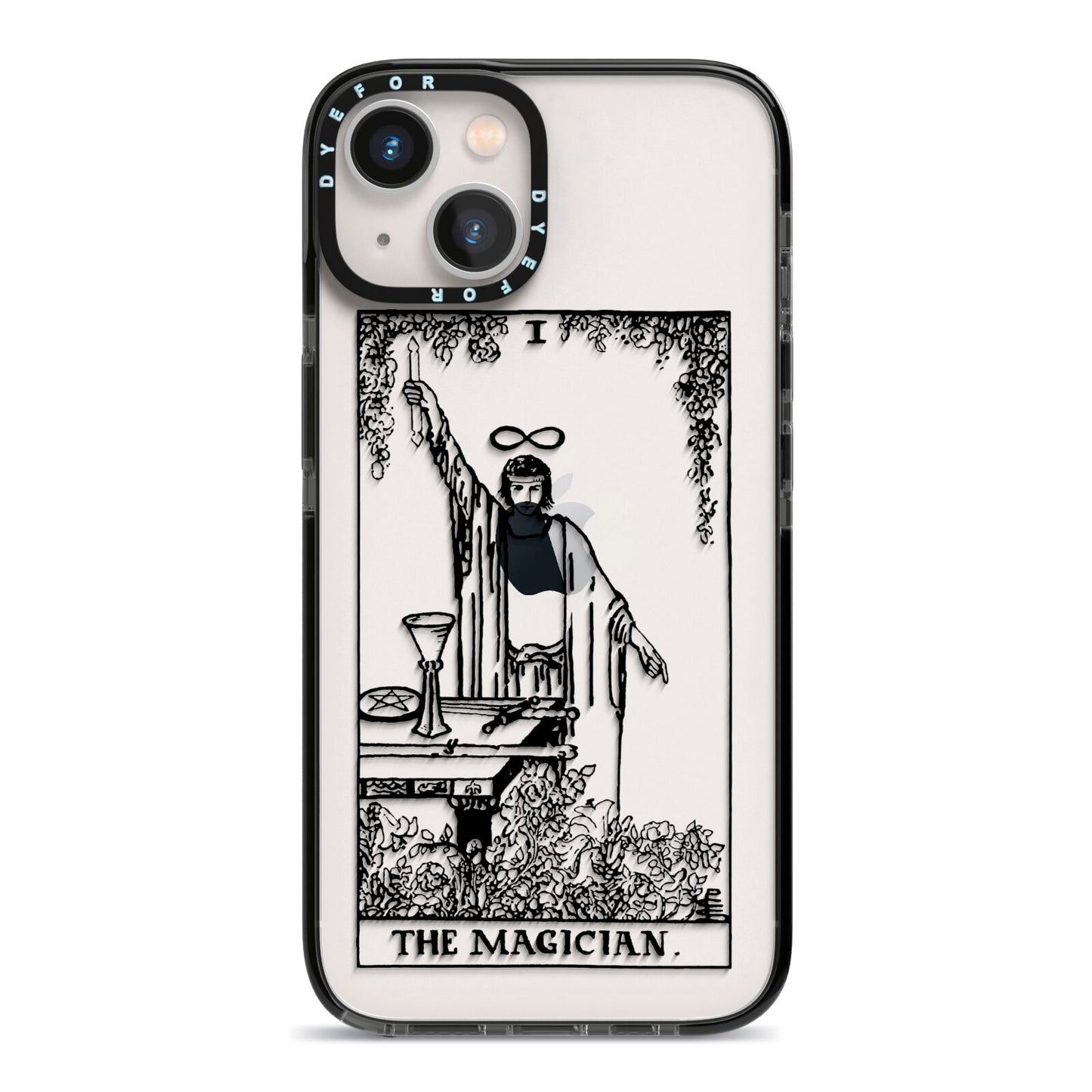 The Magician Monochrome Tarot Card iPhone 13 Black Impact Case on Silver phone