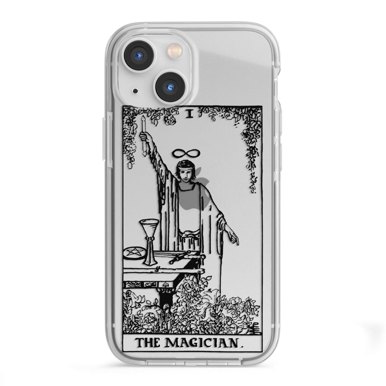 The Magician Monochrome Tarot Card iPhone 13 Mini TPU Impact Case with White Edges
