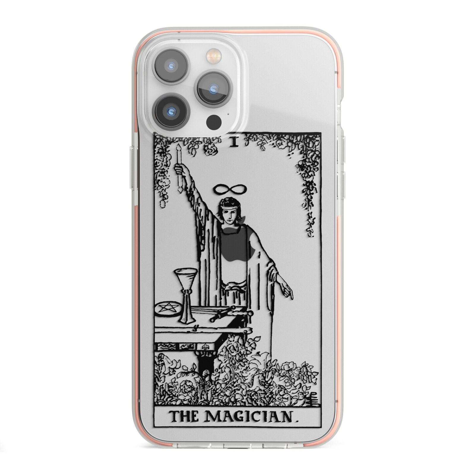 The Magician Monochrome Tarot Card iPhone 13 Pro Max TPU Impact Case with Pink Edges
