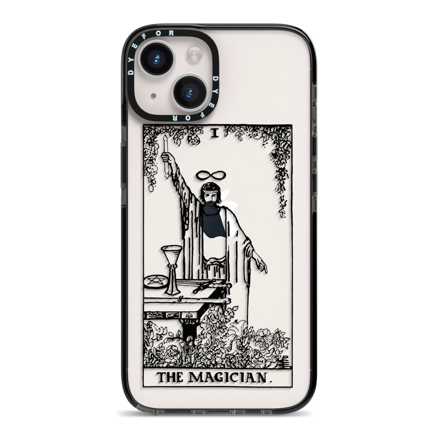 The Magician Monochrome Tarot Card iPhone 14 Black Impact Case on Silver phone