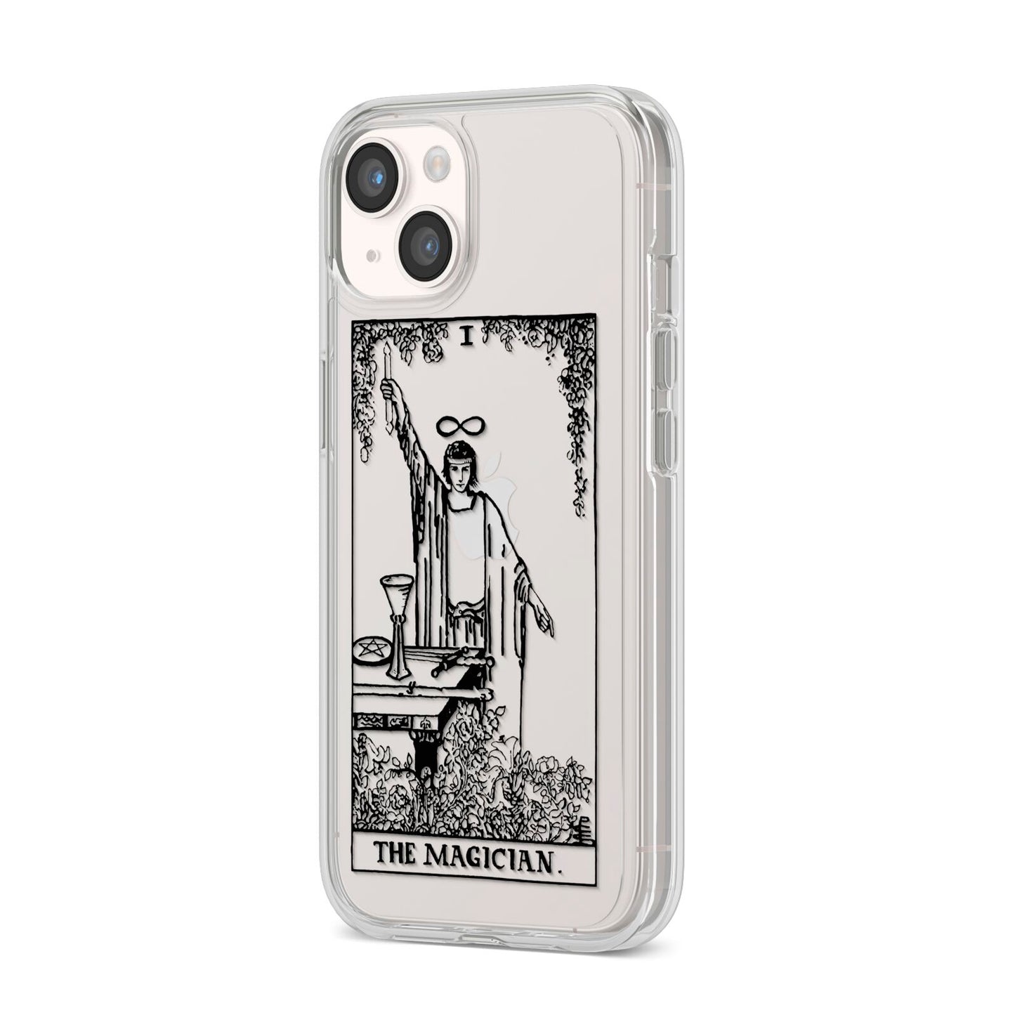 The Magician Monochrome Tarot Card iPhone 14 Clear Tough Case Starlight Angled Image