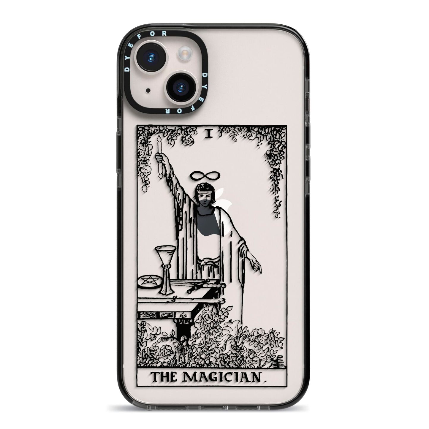 The Magician Monochrome Tarot Card iPhone 14 Plus Black Impact Case on Silver phone