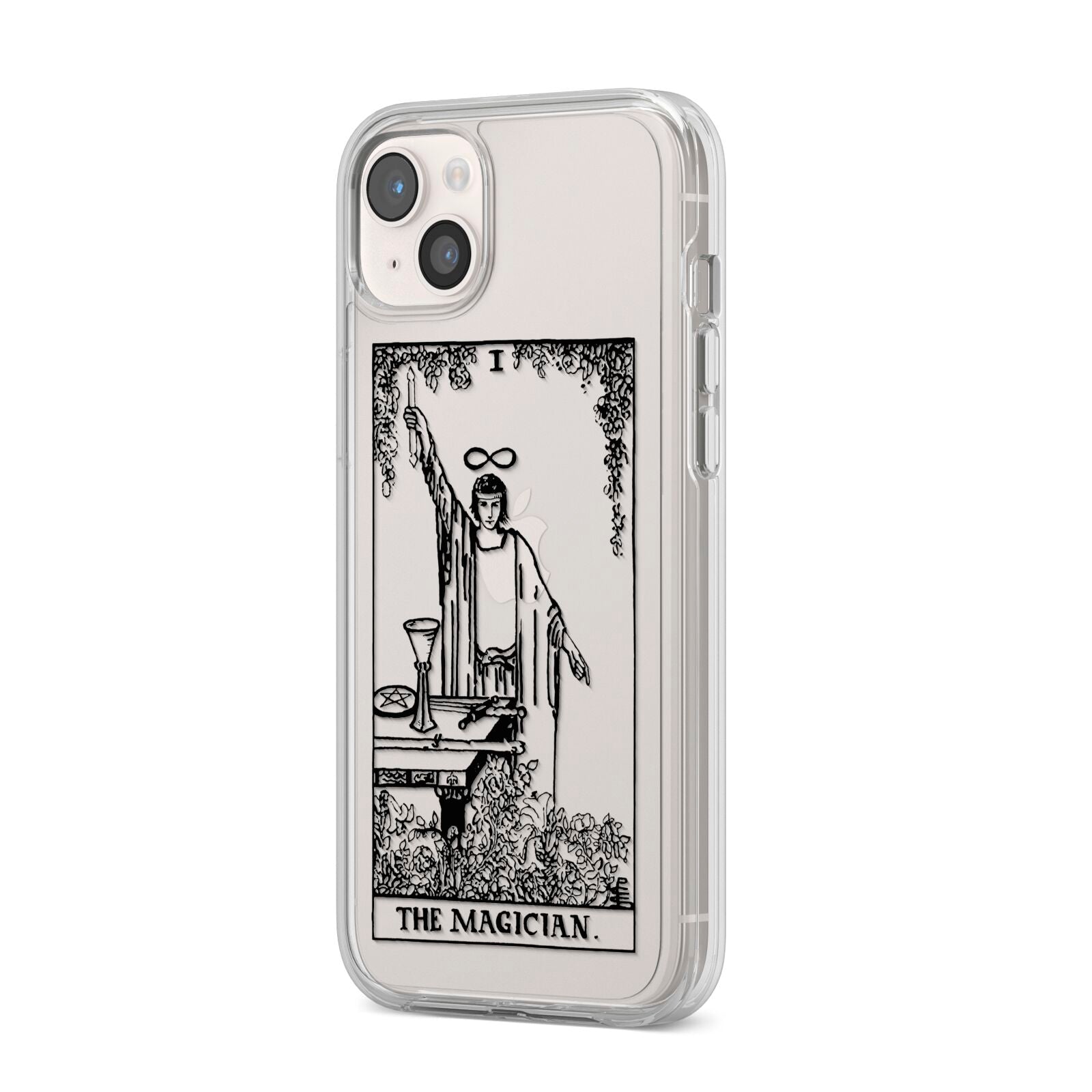 The Magician Monochrome Tarot Card iPhone 14 Plus Clear Tough Case Starlight Angled Image