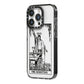 The Magician Monochrome Tarot Card iPhone 14 Pro Black Impact Case Side Angle on Silver phone
