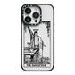 The Magician Monochrome Tarot Card iPhone 14 Pro Black Impact Case on Silver phone
