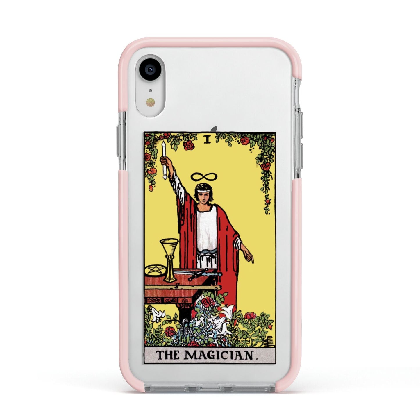 The Magician Tarot Card Apple iPhone XR Impact Case Pink Edge on Silver Phone