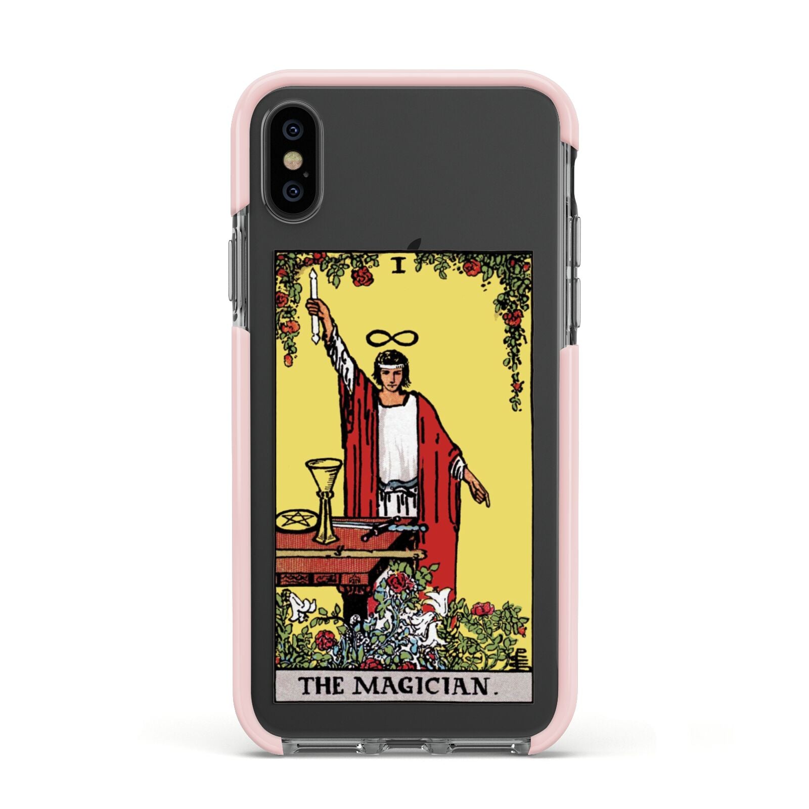 The Magician Tarot Card Apple iPhone Xs Impact Case Pink Edge on Black Phone