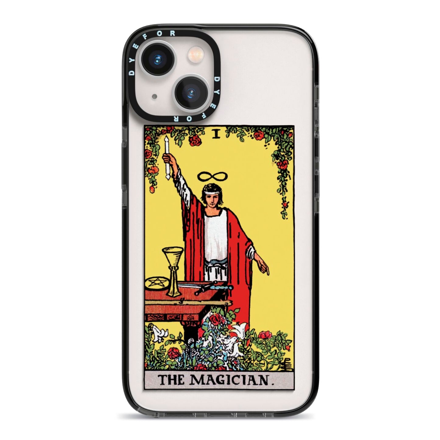 The Magician Tarot Card iPhone 13 Black Impact Case on Silver phone