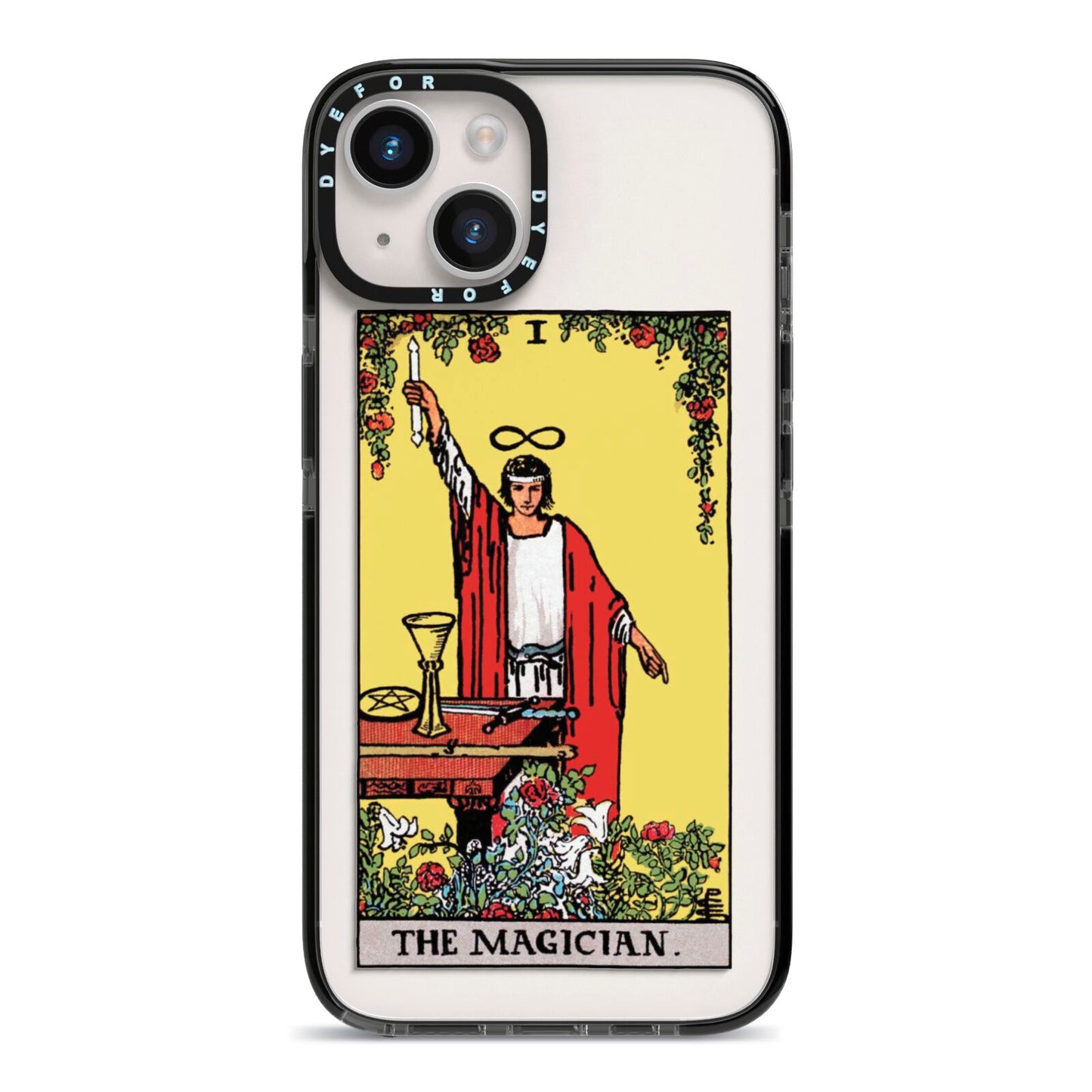 The Magician Tarot Card iPhone 14 Black Impact Case on Silver phone