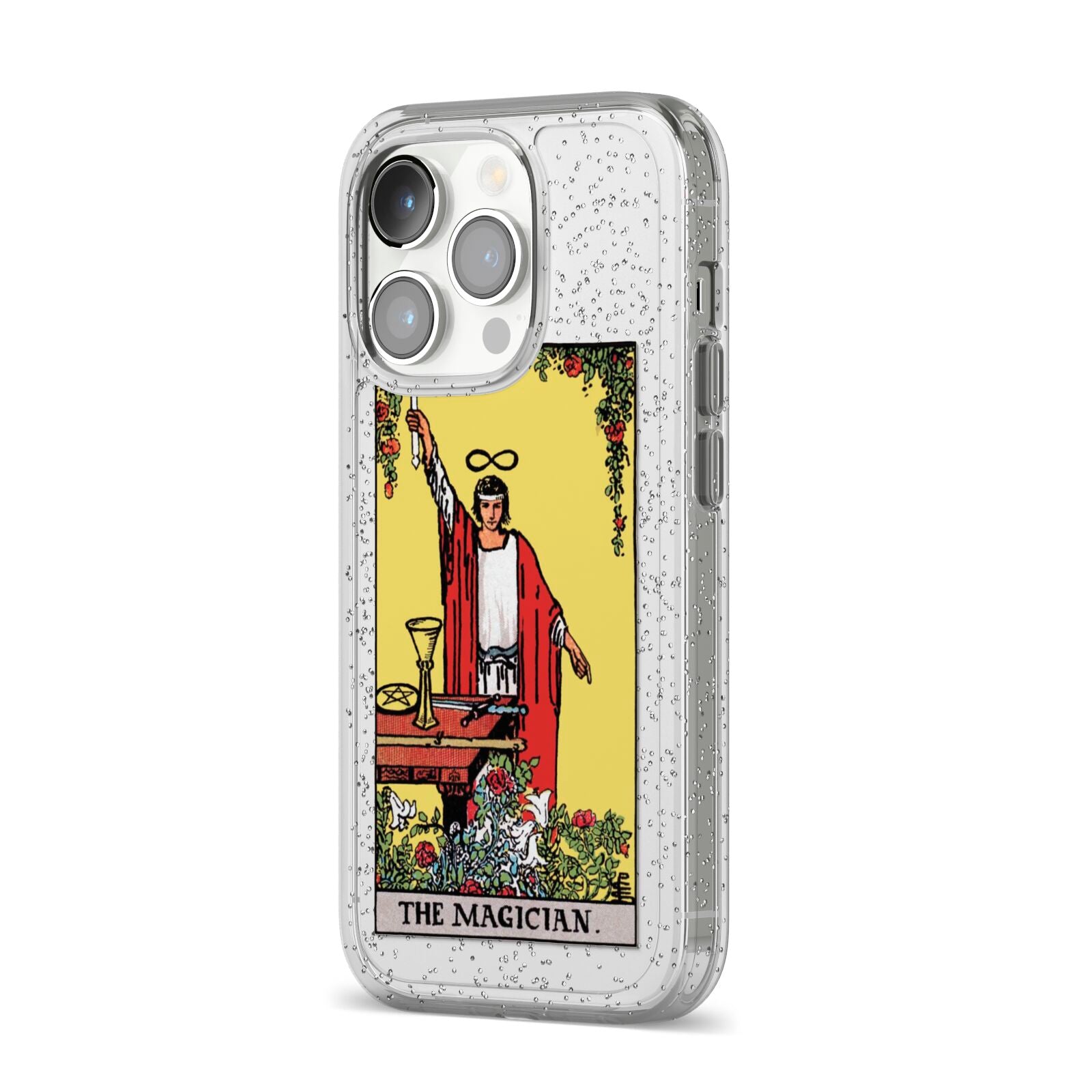 The Magician Tarot Card iPhone 14 Pro Glitter Tough Case Silver Angled Image