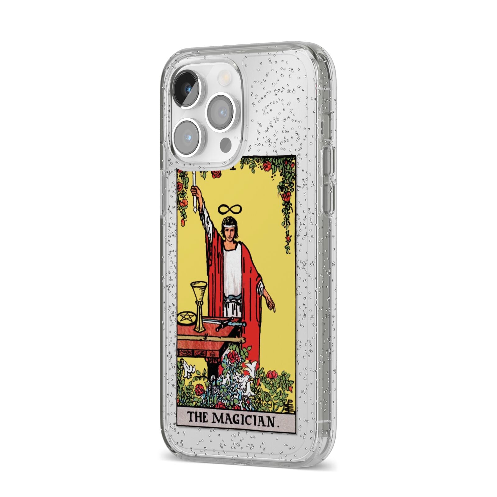 The Magician Tarot Card iPhone 14 Pro Max Glitter Tough Case Silver Angled Image
