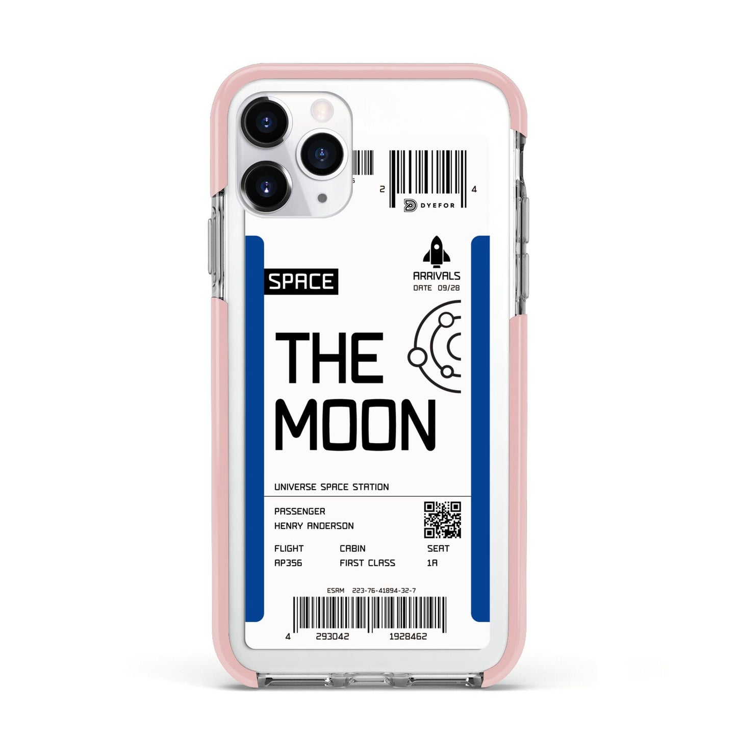 The Moon Boarding Pass Apple iPhone 11 Pro in Silver with Pink Impact Case