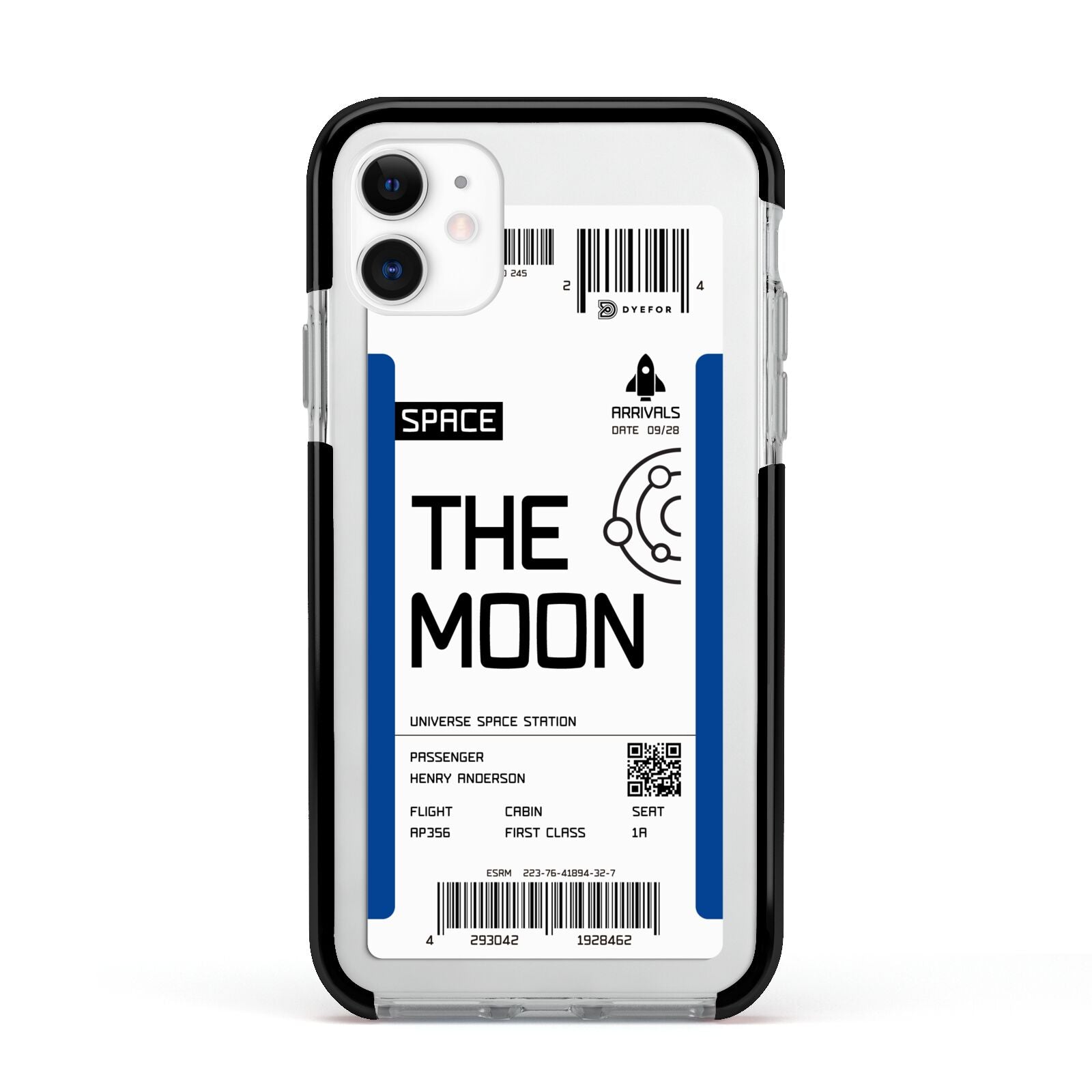 The Moon Boarding Pass Apple iPhone 11 in White with Black Impact Case