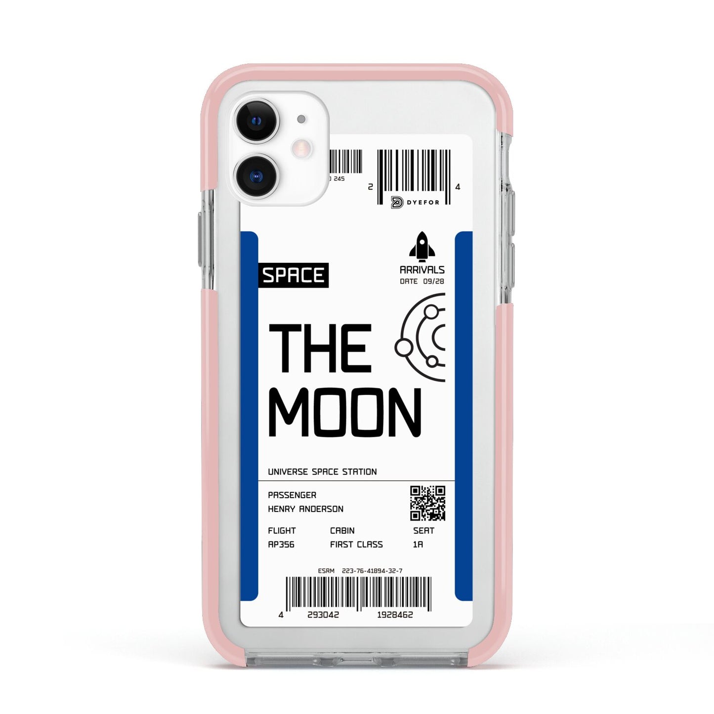 The Moon Boarding Pass Apple iPhone 11 in White with Pink Impact Case