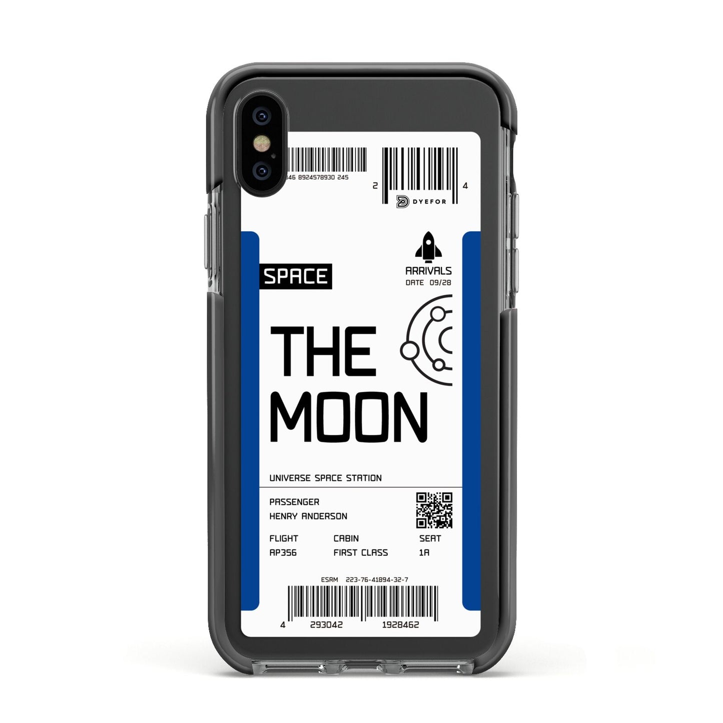 The Moon Boarding Pass Apple iPhone Xs Impact Case Black Edge on Black Phone