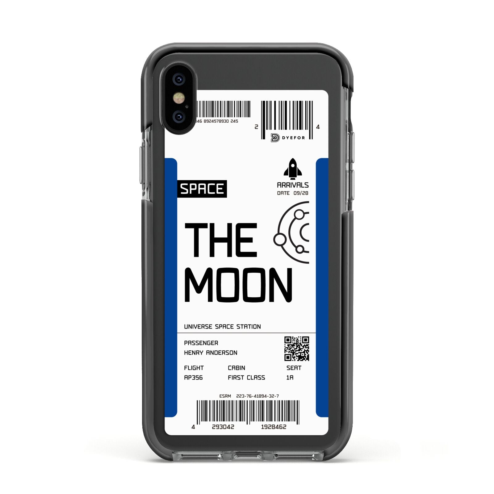 The Moon Boarding Pass Apple iPhone Xs Impact Case Black Edge on Black Phone