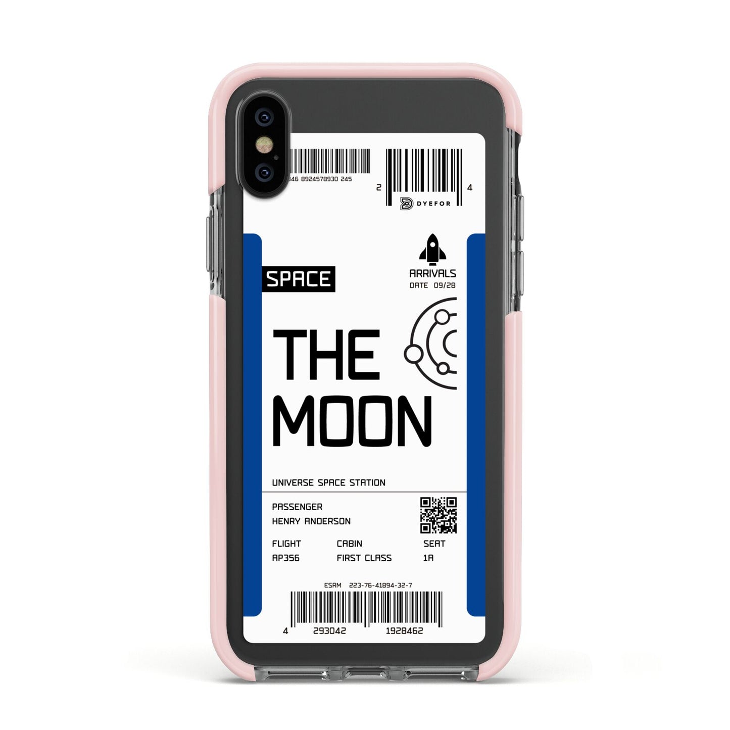 The Moon Boarding Pass Apple iPhone Xs Impact Case Pink Edge on Black Phone