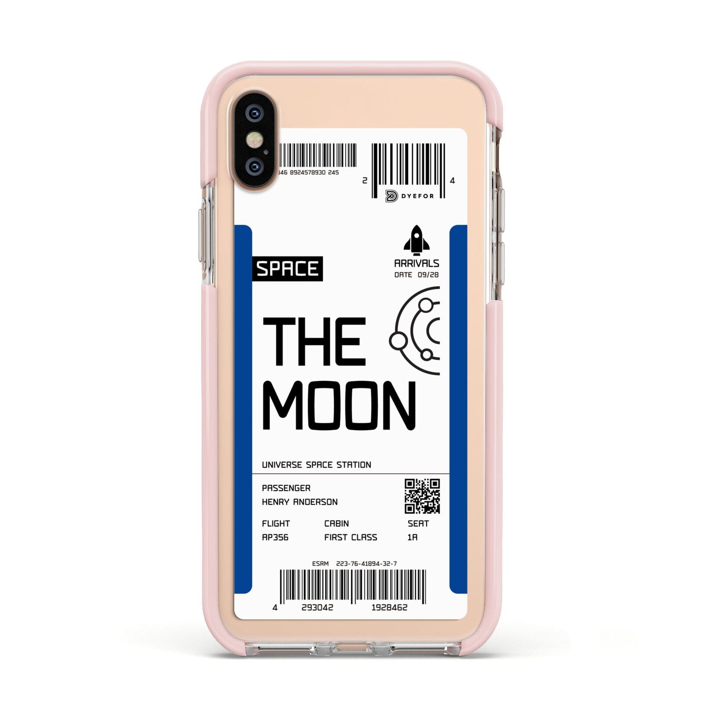 The Moon Boarding Pass Apple iPhone Xs Impact Case Pink Edge on Gold Phone