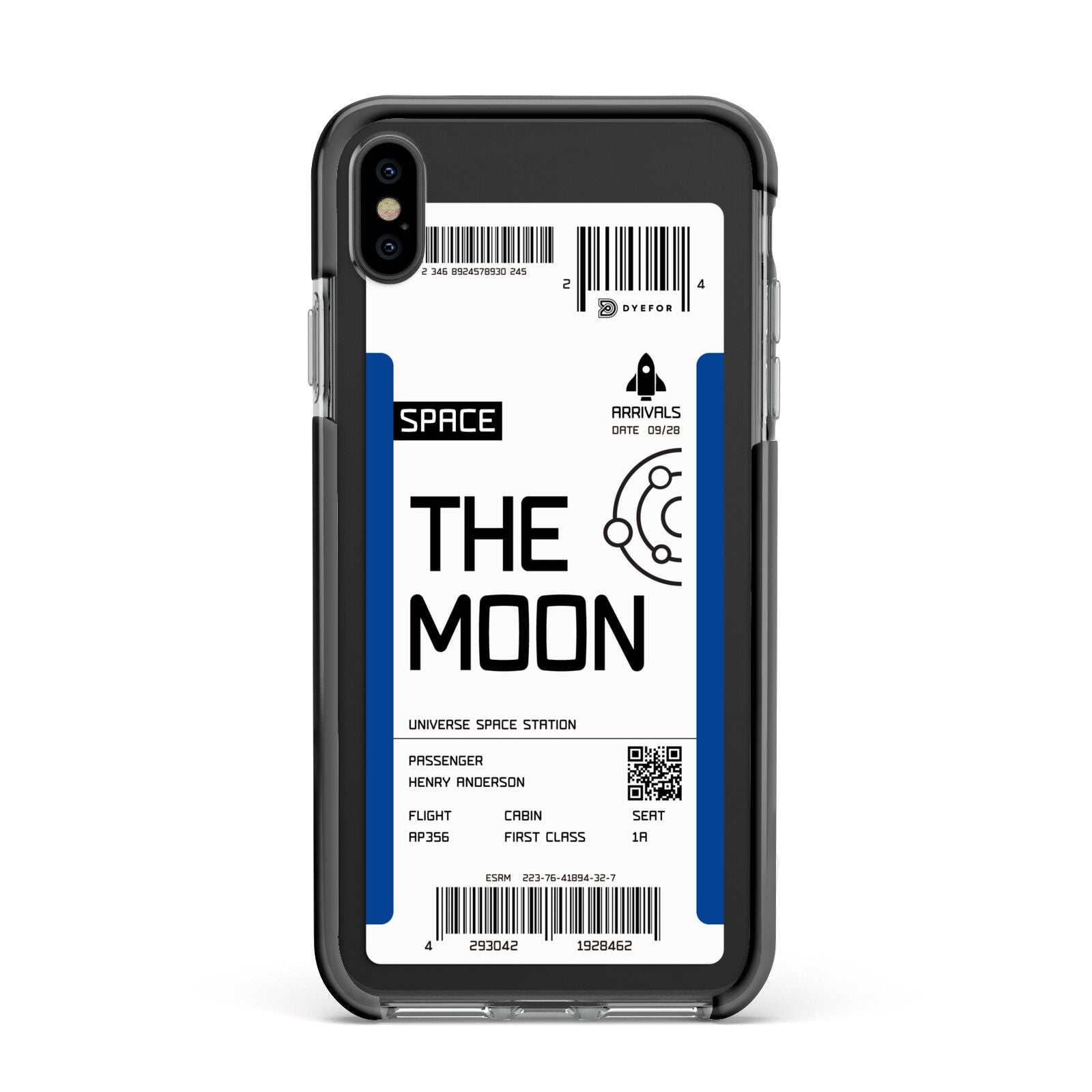 The Moon Boarding Pass Apple iPhone Xs Max Impact Case Black Edge on Black Phone