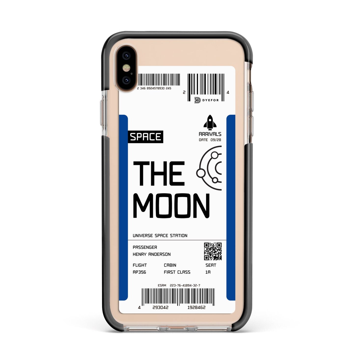 The Moon Boarding Pass Apple iPhone Xs Max Impact Case Black Edge on Gold Phone